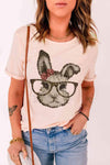 Easter Bunny Graphic Cuffed T-Shirt Pink Women's T-Shirts - Tophatter Daily Deals