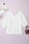 Dropped Shoulder V-Neck Blouse White Blouses - Tophatter Daily Deals