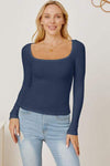 Square Neck Long Sleeve T-Shirt Dark Navy Women's T-Shirts - Tophatter Daily Deals