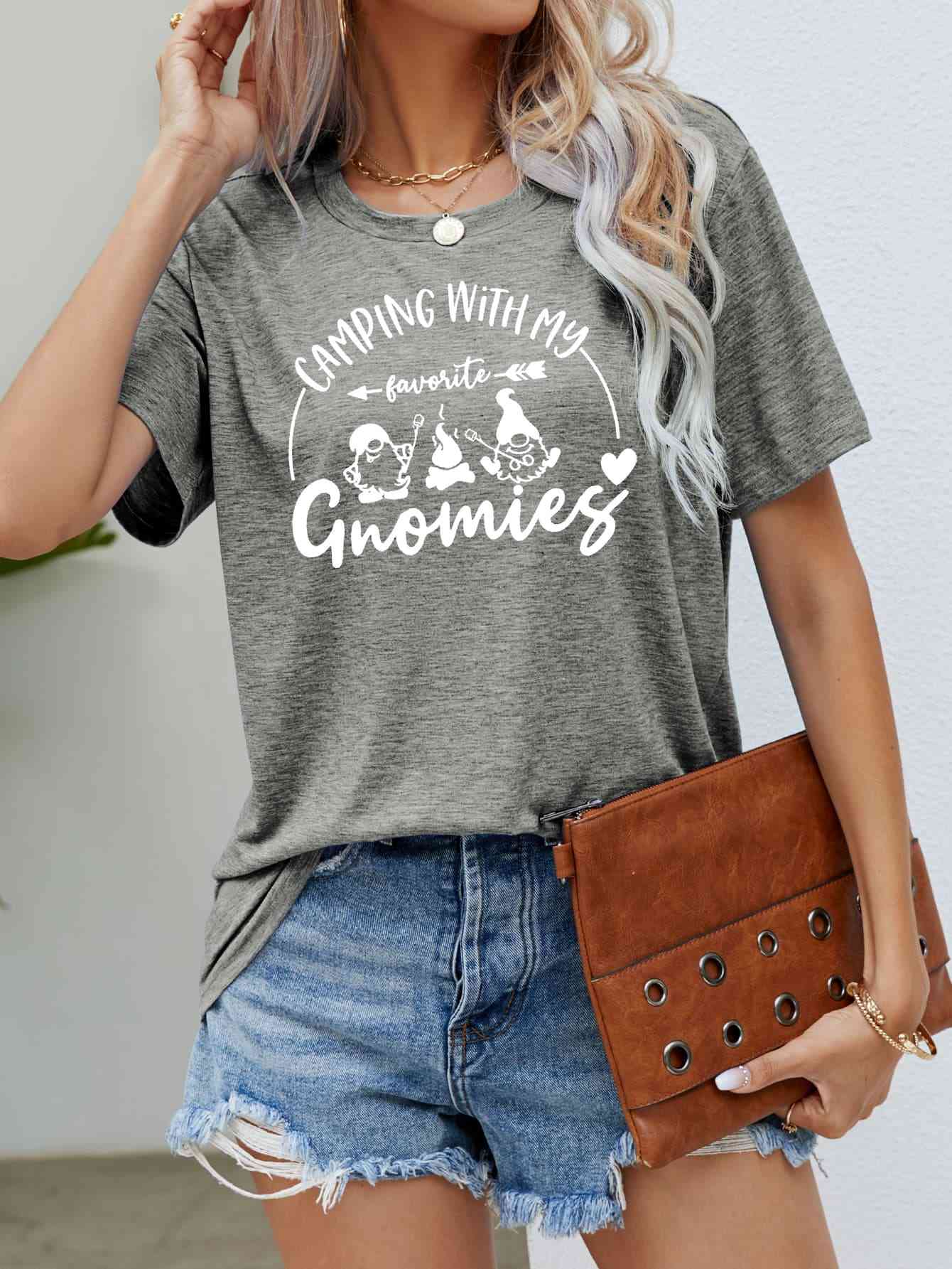 CAMPING WITH MY FAVORITE GNOMIES Graphic Tee Heather Gray Women's T-Shirts - Tophatter Daily Deals