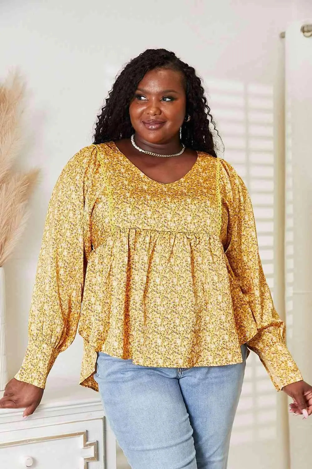 HEYSON Full Size V-Neck Floral Satin Top Blouses - Tophatter Daily Deals