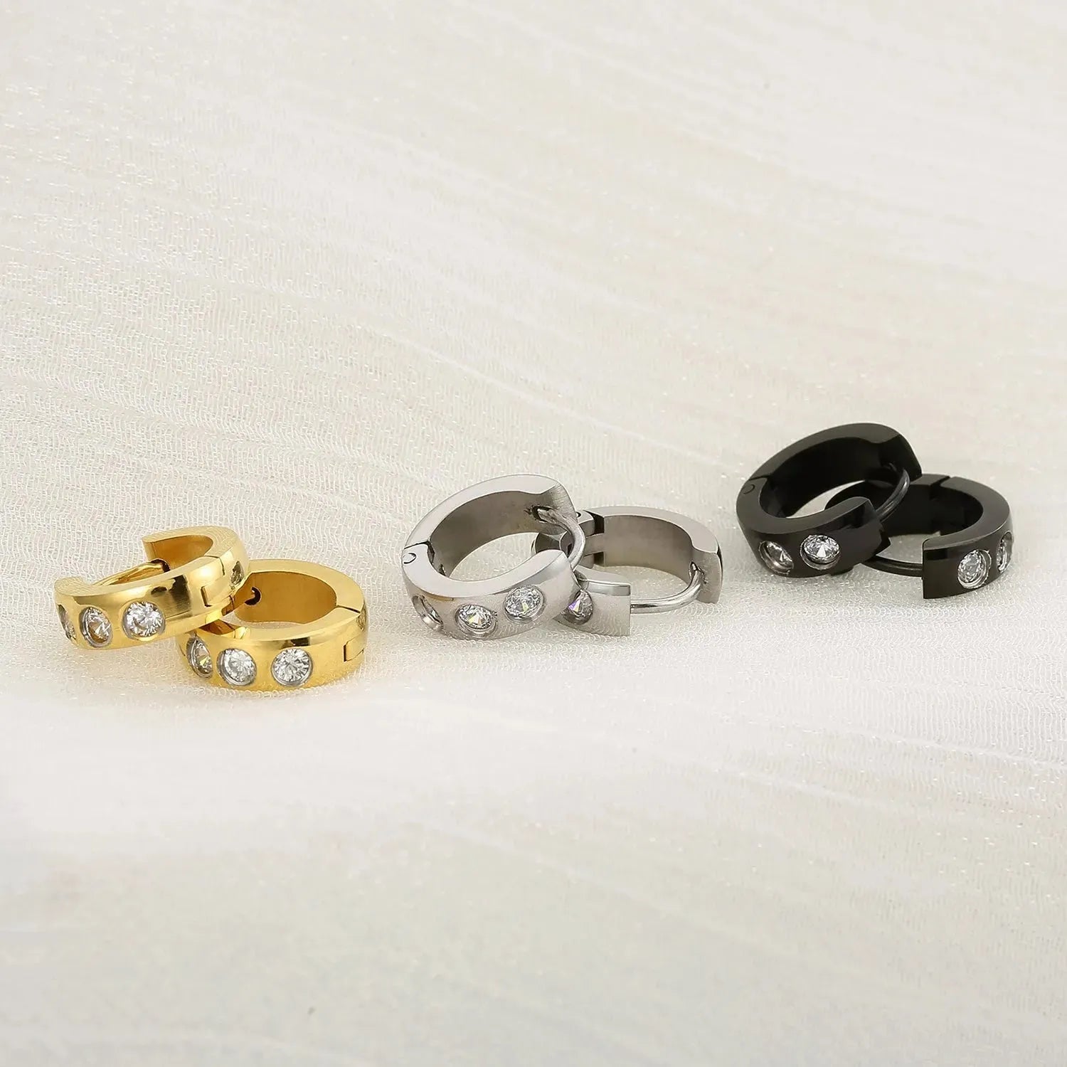 Stainless Steel Rhinestone Huggie Earrings Earrings - Tophatter Daily Deals