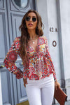 Printed Deep V Flounce Sleeve Blouse Multi Blouses - Tophatter Daily Deals