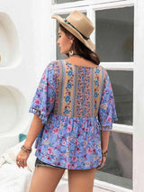 Plus Size Printed V-Neck Half Sleeve Blouse Blouses - Tophatter Daily Deals