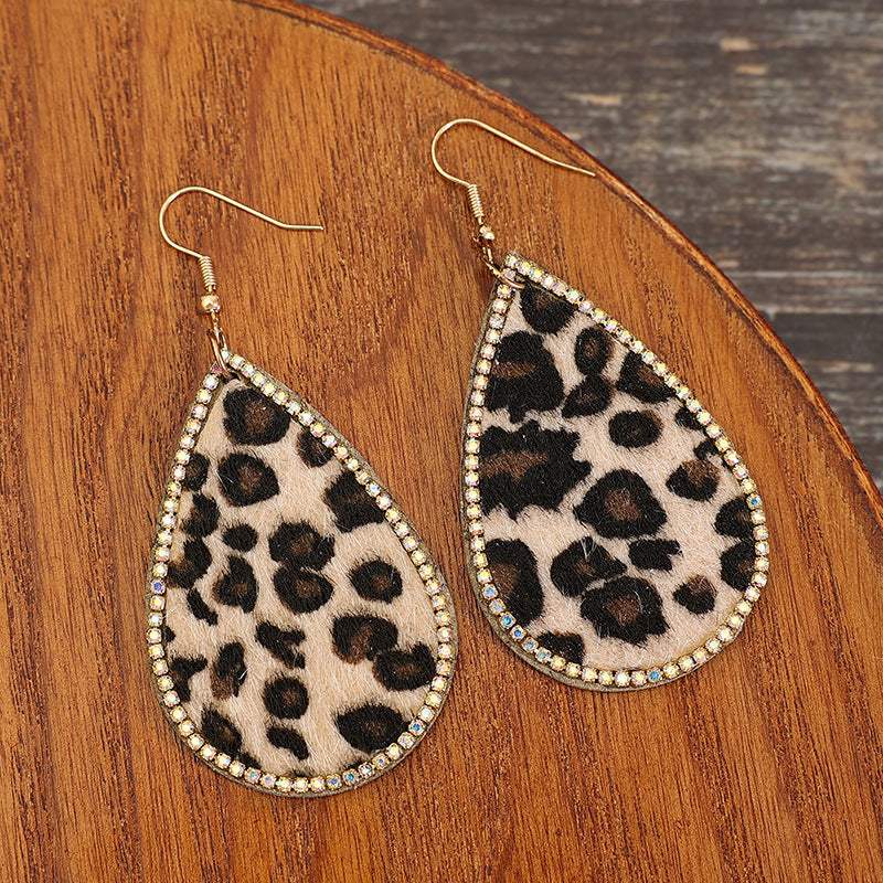 Zircon PU Leopard Teardrop Earrings Earrings - Tophatter Daily Deals