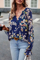 Floral Print Flounce Sleeve Blouse Blouses - Tophatter Daily Deals