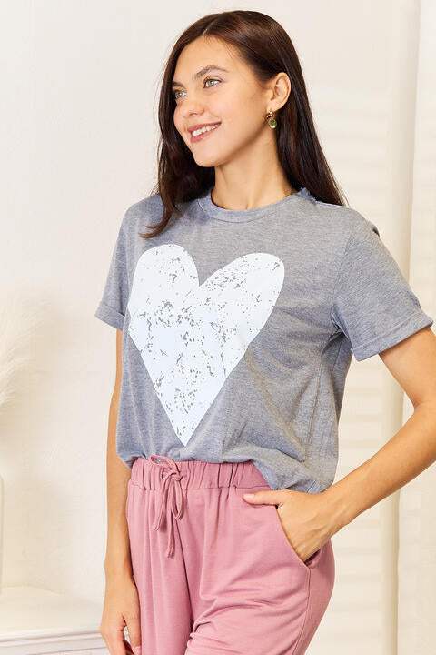 Simply Love Heart Graphic Cuffed Short Sleeve T-Shirt Women's T-Shirts - Tophatter Daily Deals