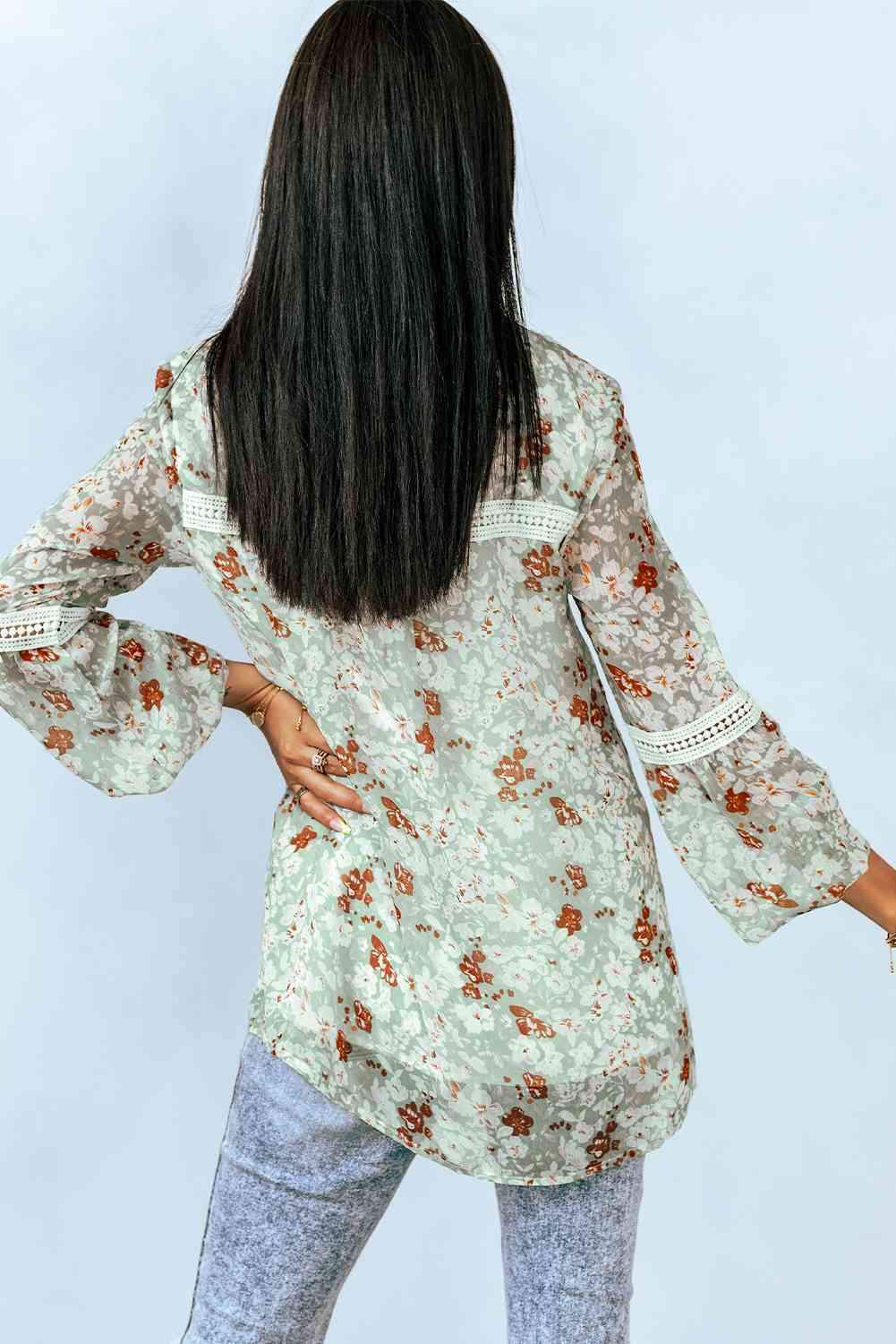 Floral Lace Trim Blouse Blouses - Tophatter Daily Deals