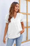 Swiss Dot Lace Trim Flounce Sleeve Blouse Blouses - Tophatter Daily Deals