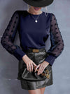 Swiss Dot Lantern Sleeve Round Neck Blouse Blouses - Tophatter Daily Deals