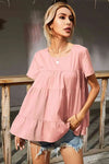 Round Neck Short Sleeve Tiered Blouse Blouses - Tophatter Daily Deals