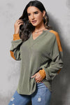 Striped Notched Long Sleeve Blouse Charcoal Blouses - Tophatter Daily Deals