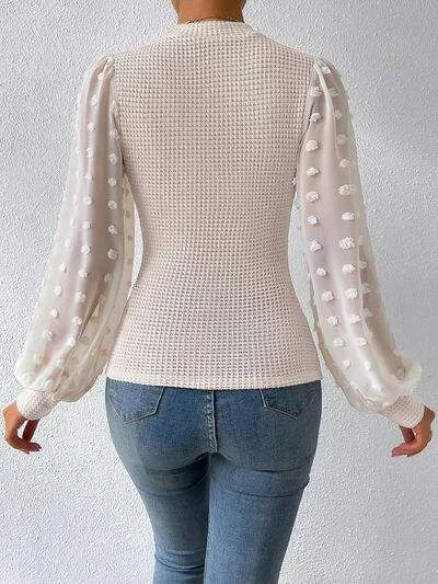 Swiss Dot Waffle-Knit Lantern Sleeve T-Shirt Women's T-Shirts - Tophatter Daily Deals