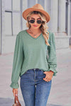 Lace Trim V-Neck Flounce Sleeve Top Blouses - Tophatter Daily Deals