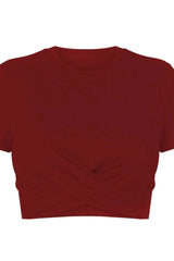 Round Neck Short Sleeve Crisscross Tee Women's T-Shirts - Tophatter Daily Deals