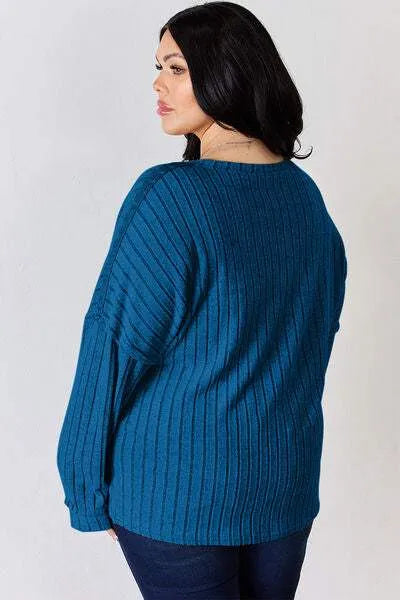 Basic Bae Full Size Ribbed Half Button Long Sleeve T-Shirt Women's T-Shirts - Tophatter Daily Deals