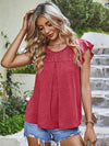 Spliced Lace Round Neck Flutter Sleeve Blouse Deep Rose Blouses - Tophatter Daily Deals