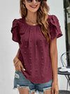 Swiss Dot Round Neck Petal Sleeve Top Wine Blouses - Tophatter Daily Deals