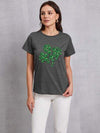 Lucky Clover Round Neck T-Shirt Charcoal Women's T-Shirts - Tophatter Daily Deals