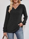 V-Neck Ribbed Long Sleeve Top Black Blouses - Tophatter Daily Deals