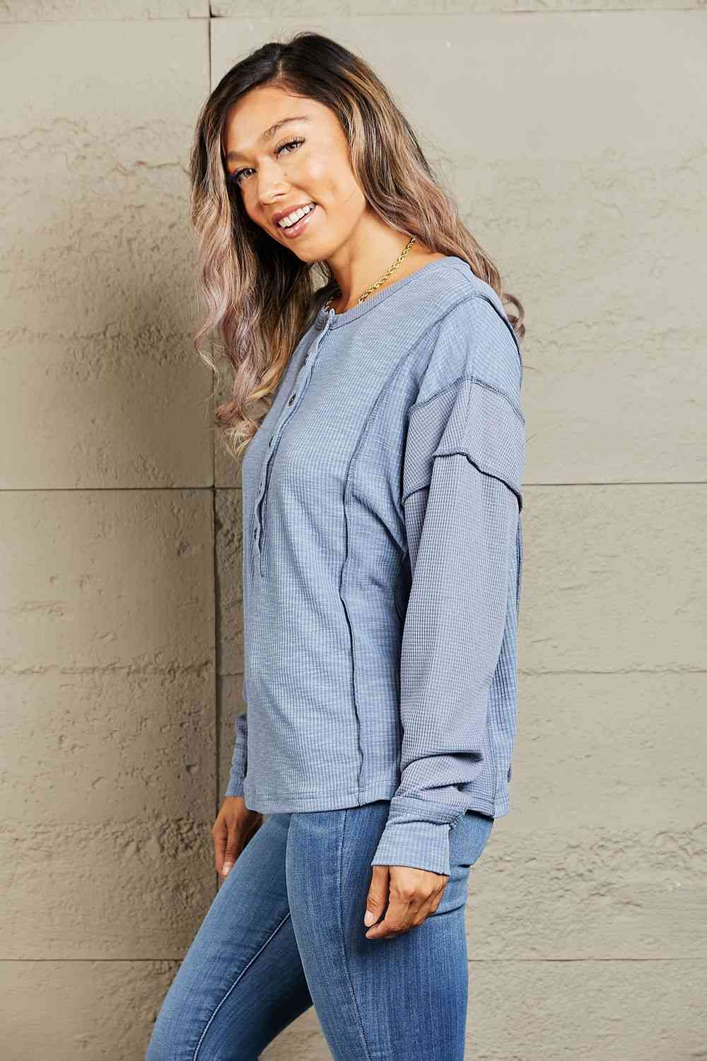 HEYSON Understand me Full Size Oversized Henley Top - Tophatter Deals