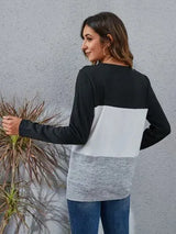 Color Block Round Neck Long Sleeve T-Shirt Women's T-Shirts - Tophatter Daily Deals