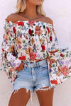 Printed Off Shoulder Flare Sleeve Blouse Floral Blouses - Tophatter Daily Deals