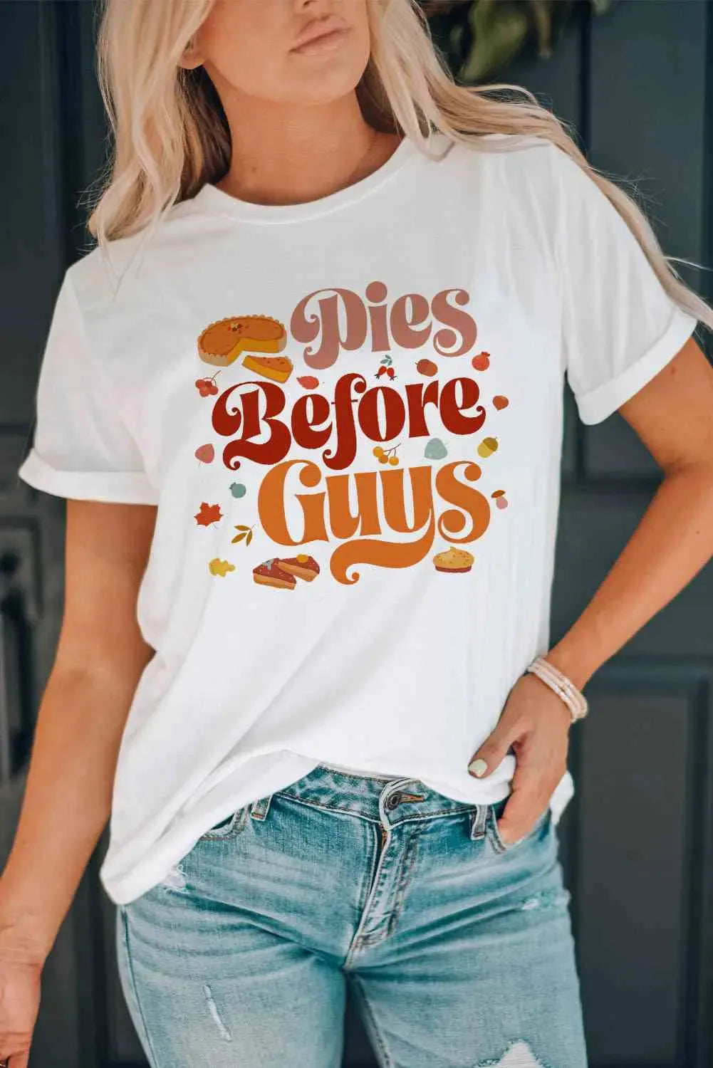 Graphic Round Neck Short Sleeve T-Shirt White Women's T-Shirts - Tophatter Daily Deals