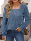 Square Neck Long Sleeve Top Dusty Blue Blouses - Tophatter Daily Deals