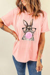 Rabbit Round Neck Short Sleeve T-Shirt Peach Women's T-Shirts - Tophatter Daily Deals