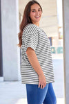 Plus Size Striped Notched Neck Short Sleeve Tee Women's T-Shirts - Tophatter Daily Deals