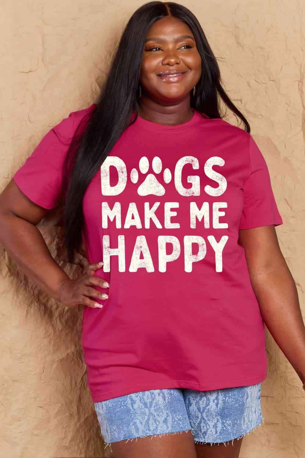 Simply Love Full Size DOGS MAKE ME HAPPY Graphic Cotton T-Shirt Deep Rose Women's T-Shirts - Tophatter Daily Deals