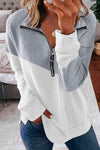 Contrast Zip-Up Collared Neck Dropped Shoulder Blouse Light Gray Blouses - Tophatter Daily Deals