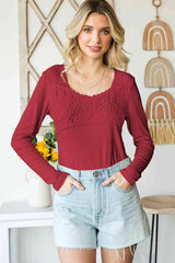 Double Take Lace Crochet Long Sleeve Top Women's T-Shirts - Tophatter Daily Deals