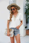 Contrast V-Neck Puff Sleeve Top Blouses - Tophatter Daily Deals