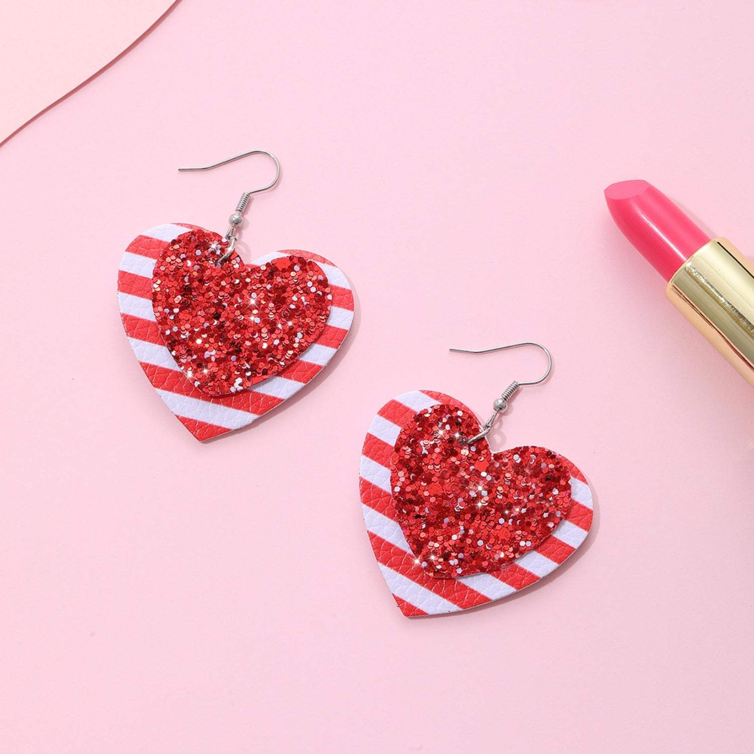 PU Leather Iron Hook Sequin Heart Earrings Deep Red One Size Earrings - Tophatter Daily Deals