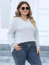 Plus Size Ribbed V-Neck Long Sleeve Top Women's T-Shirts - Tophatter Daily Deals