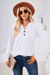 V-Neck Buttoned Long Sleeve Blouse White Blouses - Tophatter Daily Deals