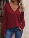 V-Neck Long Sleeve Top Brick Red Women's T-Shirts - Tophatter Daily Deals