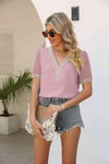 Contrast V-Neck Swiss Dot Top Blouses - Tophatter Daily Deals