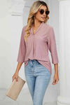 Eyelet Three-Quarter Sleeve Blouse Blouses - Tophatter Daily Deals