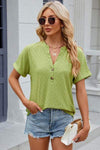 Eyelet Notched Short Sleeve T-Shirt Women's T-Shirts - Tophatter Daily Deals