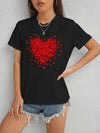 Heart Round Neck Short Sleeve T-Shirt Black Women's T-Shirts - Tophatter Daily Deals