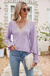 Eyelet V-Neck Smocked Flounce Sleeve Blouse Lavender Blouses - Tophatter Daily Deals