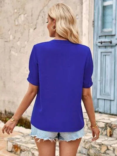 V-Neck Short Sleeve Blouse Blouses - Tophatter Daily Deals