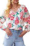 Double Take Floral Notched Neck Long Sleeve Blouse Blouses - Tophatter Daily Deals