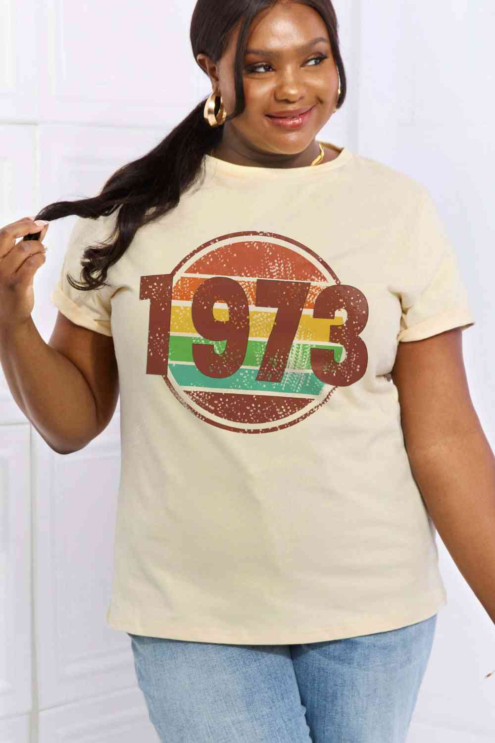 Simply Love Simply Love Full Size 1973 Graphic Cotton Tee Ivory Women's T-Shirts - Tophatter Daily Deals