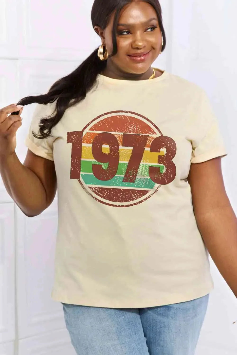 Simply Love Simply Love Full Size 1973 Graphic Cotton Tee Ivory Women's T-Shirts - Tophatter Daily Deals