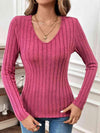 V-Neck Long Sleeve Top Deep Rose Women's T-Shirts - Tophatter Daily Deals