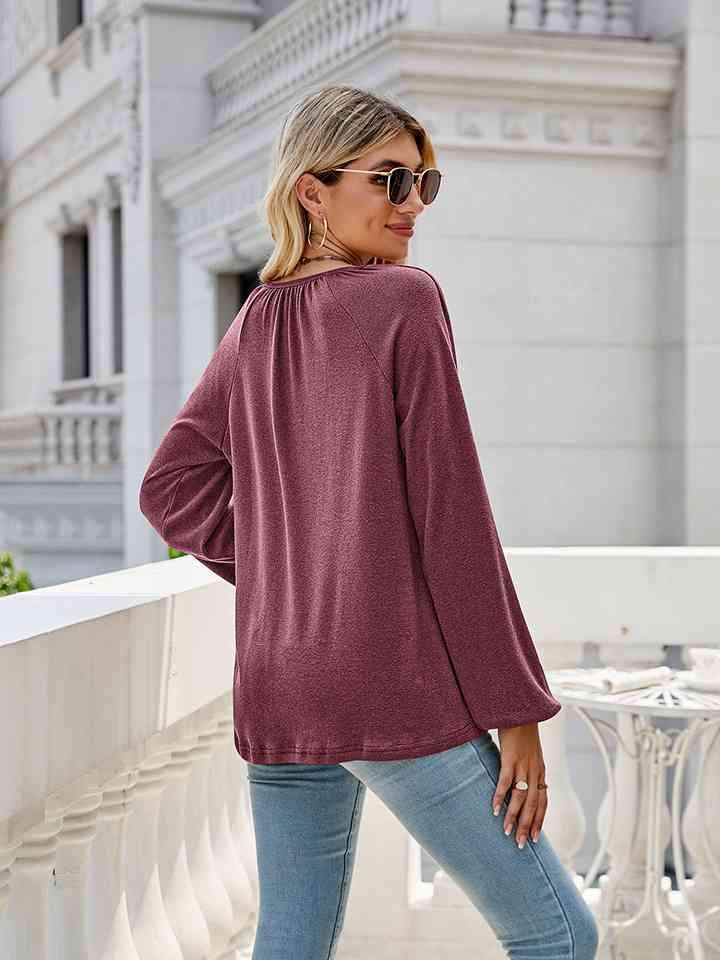 V-Neck Long Sleeve Blouse Blouses - Tophatter Daily Deals